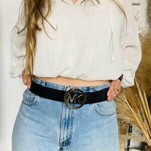 NEW MK MICHAEL KORS Silver Buckle Black Faux Vegan Crocodile Leather Belt XL